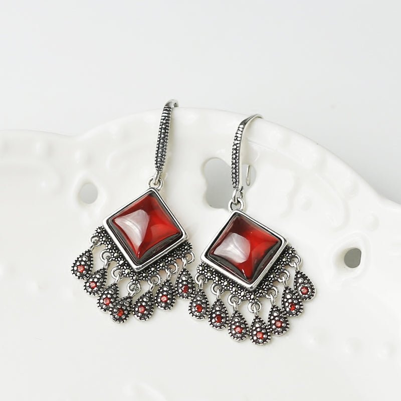 Women's Vintage Garnet Leaves New Year Earrings - Walmarkettt.com