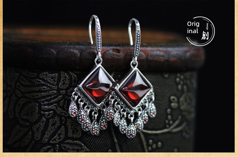 Women's Vintage Garnet Leaves New Year Earrings - Walmarkettt.com