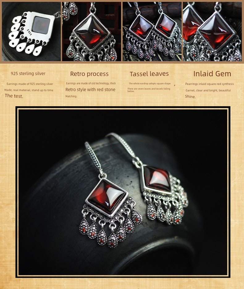 Women's Vintage Garnet Leaves New Year Earrings - Walmarkettt.com