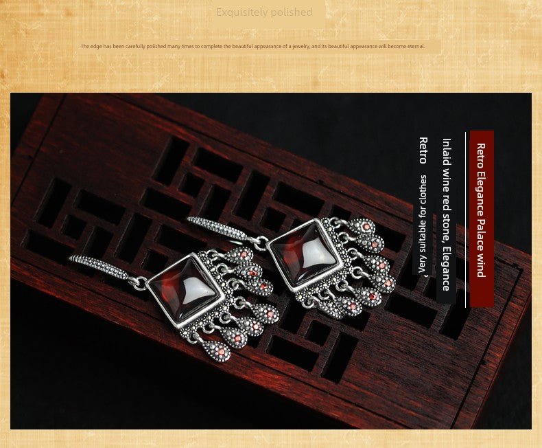 Women's Vintage Garnet Leaves New Year Earrings - Walmarkettt.com