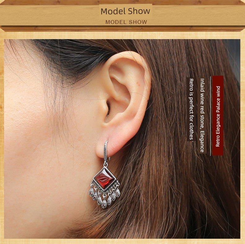 Women's Vintage Garnet Leaves New Year Earrings - Walmarkettt.com