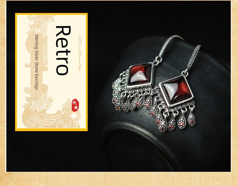 Women's Vintage Garnet Leaves New Year Earrings - Walmarkettt.com