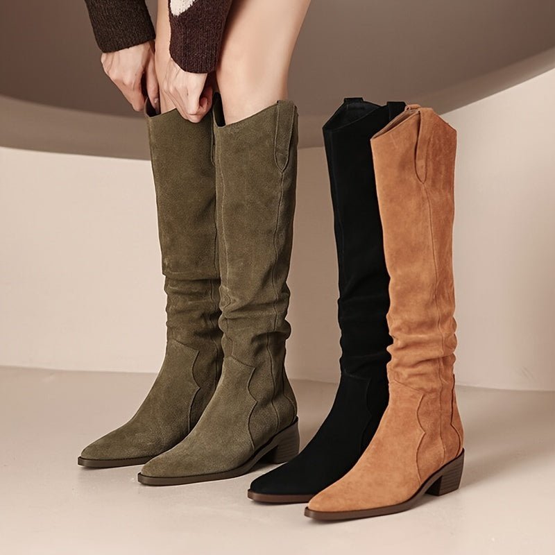 Women's Vintage Western Cowboy Boots - Knee - High Pull - On Boots with Chunky Heels, Slip - Resistant PU Outsole - Western Booties for Women, Country Western Events & Everyday Outfits - by Ylxhoa, Cowboy Accessories, Casual Wear, - Walmarkettt.com