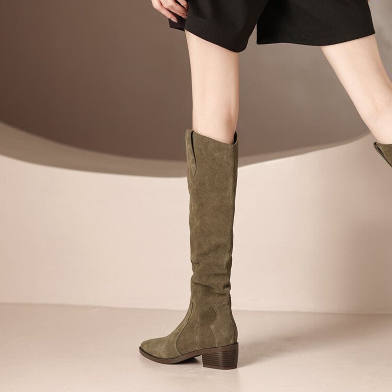 Women's Vintage Western Cowboy Boots - Knee - High Pull - On Boots with Chunky Heels, Slip - Resistant PU Outsole - Western Booties for Women, Country Western Events & Everyday Outfits - by Ylxhoa, Cowboy Accessories, Casual Wear, - Walmarkettt.com