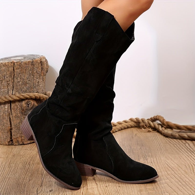 Women's Vintage Western Cowboy Boots - Knee - High Pull - On Boots with Chunky Heels, Slip - Resistant PU Outsole - Western Booties for Women, Country Western Events & Everyday Outfits - by Ylxhoa, Cowboy Accessories, Casual Wear, - Walmarkettt.com
