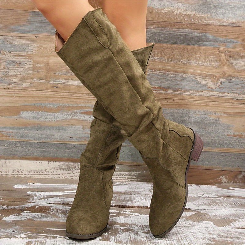 Women's Vintage Western Cowboy Boots - Knee - High Pull - On Boots with Chunky Heels, Slip - Resistant PU Outsole - Western Booties for Women, Country Western Events & Everyday Outfits - by Ylxhoa, Cowboy Accessories, Casual Wear, - Walmarkettt.com