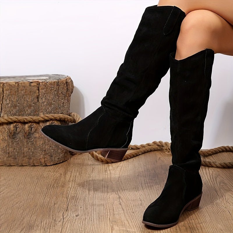Women's Vintage Western Cowboy Boots - Knee - High Pull - On Boots with Chunky Heels, Slip - Resistant PU Outsole - Western Booties for Women, Country Western Events & Everyday Outfits - by Ylxhoa, Cowboy Accessories, Casual Wear, - Walmarkettt.com