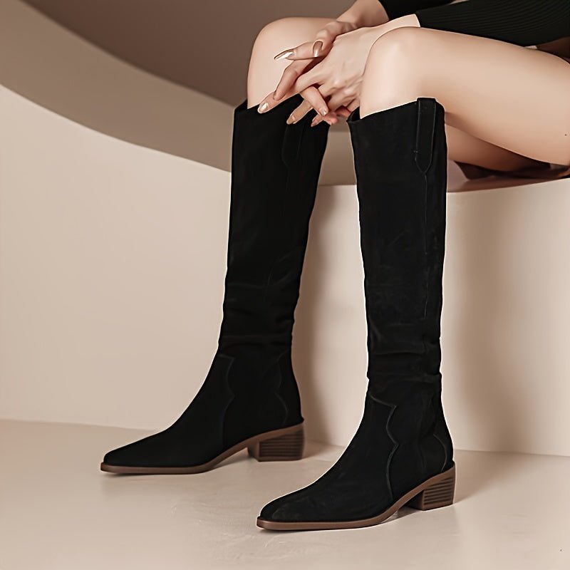 Women's Vintage Western Cowboy Boots - Knee - High Pull - On Boots with Chunky Heels, Slip - Resistant PU Outsole - Western Booties for Women, Country Western Events & Everyday Outfits - by Ylxhoa, Cowboy Accessories, Casual Wear, - Walmarkettt.com