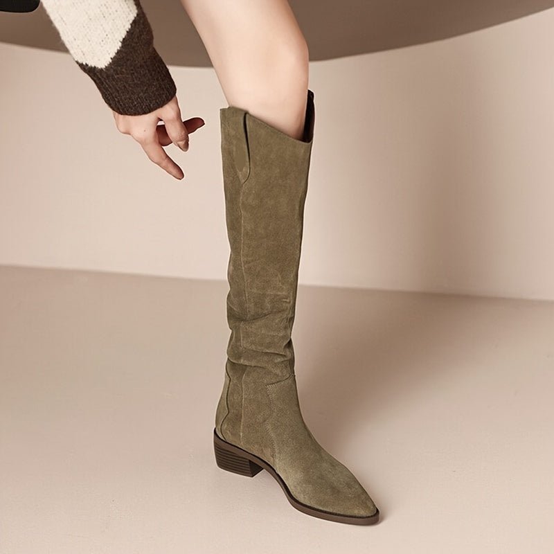 Women's Vintage Western Cowboy Boots - Knee - High Pull - On Boots with Chunky Heels, Slip - Resistant PU Outsole - Western Booties for Women, Country Western Events & Everyday Outfits - by Ylxhoa, Cowboy Accessories, Casual Wear, - Walmarkettt.com