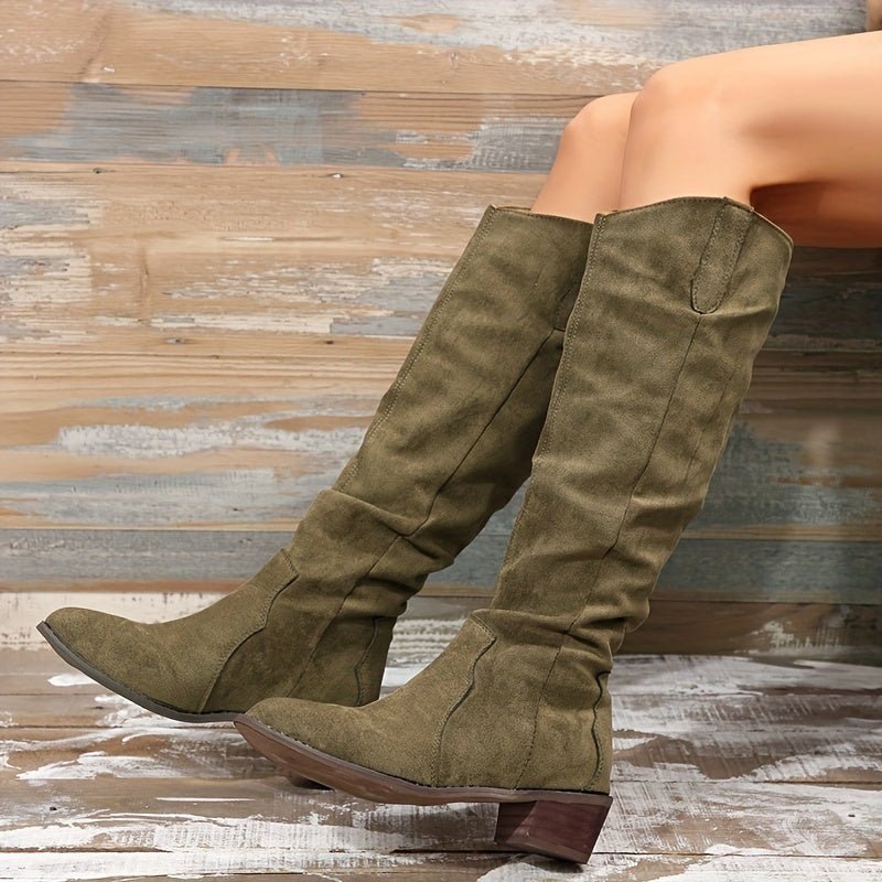 Women's Vintage Western Cowboy Boots - Knee - High Pull - On Boots with Chunky Heels, Slip - Resistant PU Outsole - Western Booties for Women, Country Western Events & Everyday Outfits - by Ylxhoa, Cowboy Accessories, Casual Wear, - Walmarkettt.com