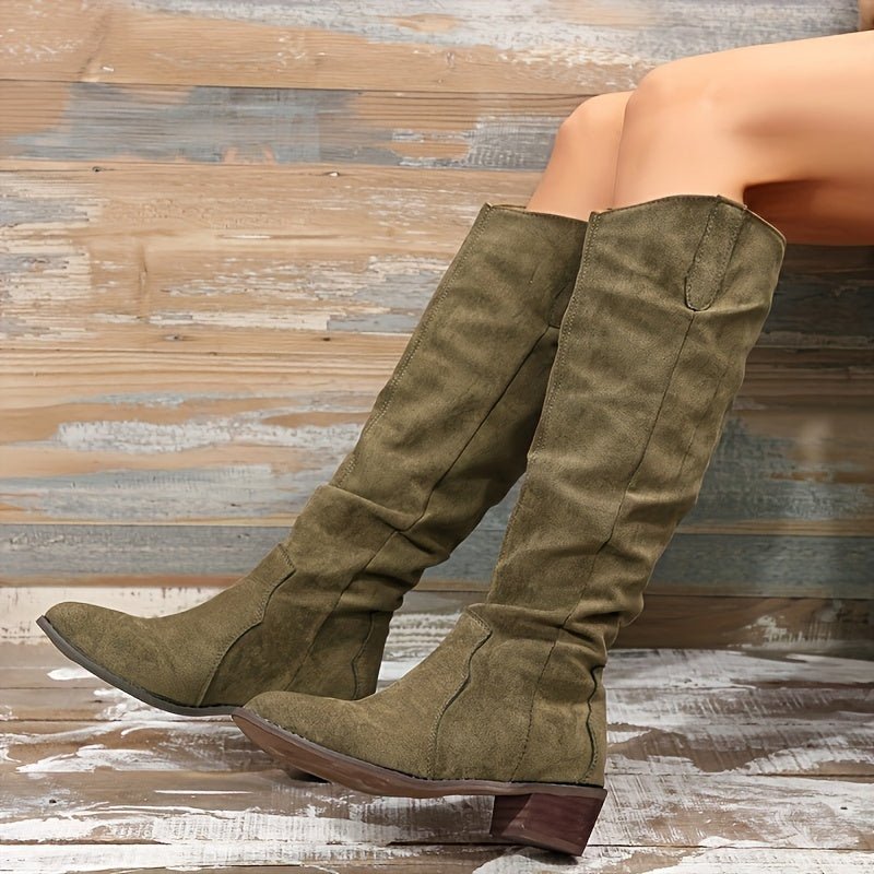 Women's Vintage Western Cowboy Boots - Knee - High Pull - On Boots with Chunky Heels, Slip - Resistant PU Outsole - Western Booties for Women, Country Western Events & Everyday Outfits - by Ylxhoa, Cowboy Accessories, Casual Wear, - Walmarkettt.com