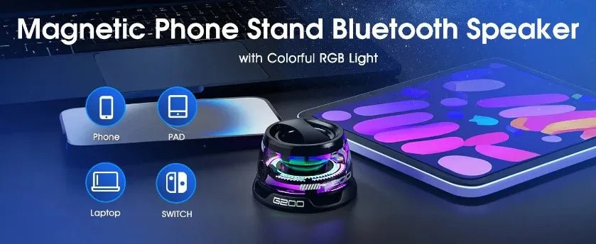 XIKCU Portable Mini Travel Stereo Outdoor Magnetic Bluetooth Speaker Wireless with RGB Color Light and Phone Holder for ios - Walmarkettt.com