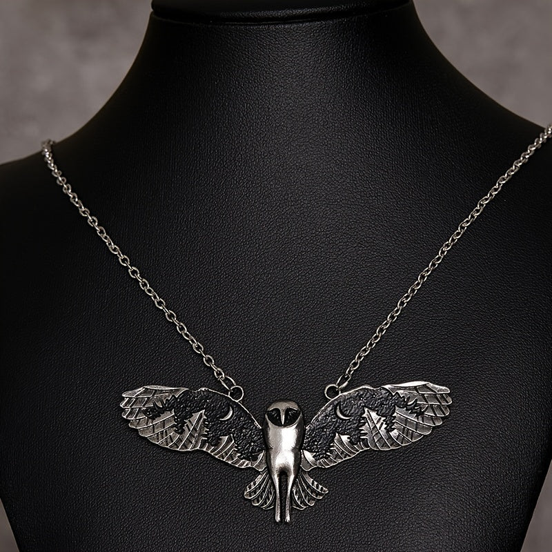 [Ladies Jewelry Gift Art Necklace] Vintage Silvery Owl Pendant Necklace Witch Moon Phase Art Necklace Ladies Animal Totem Necklace Jewelry Gift