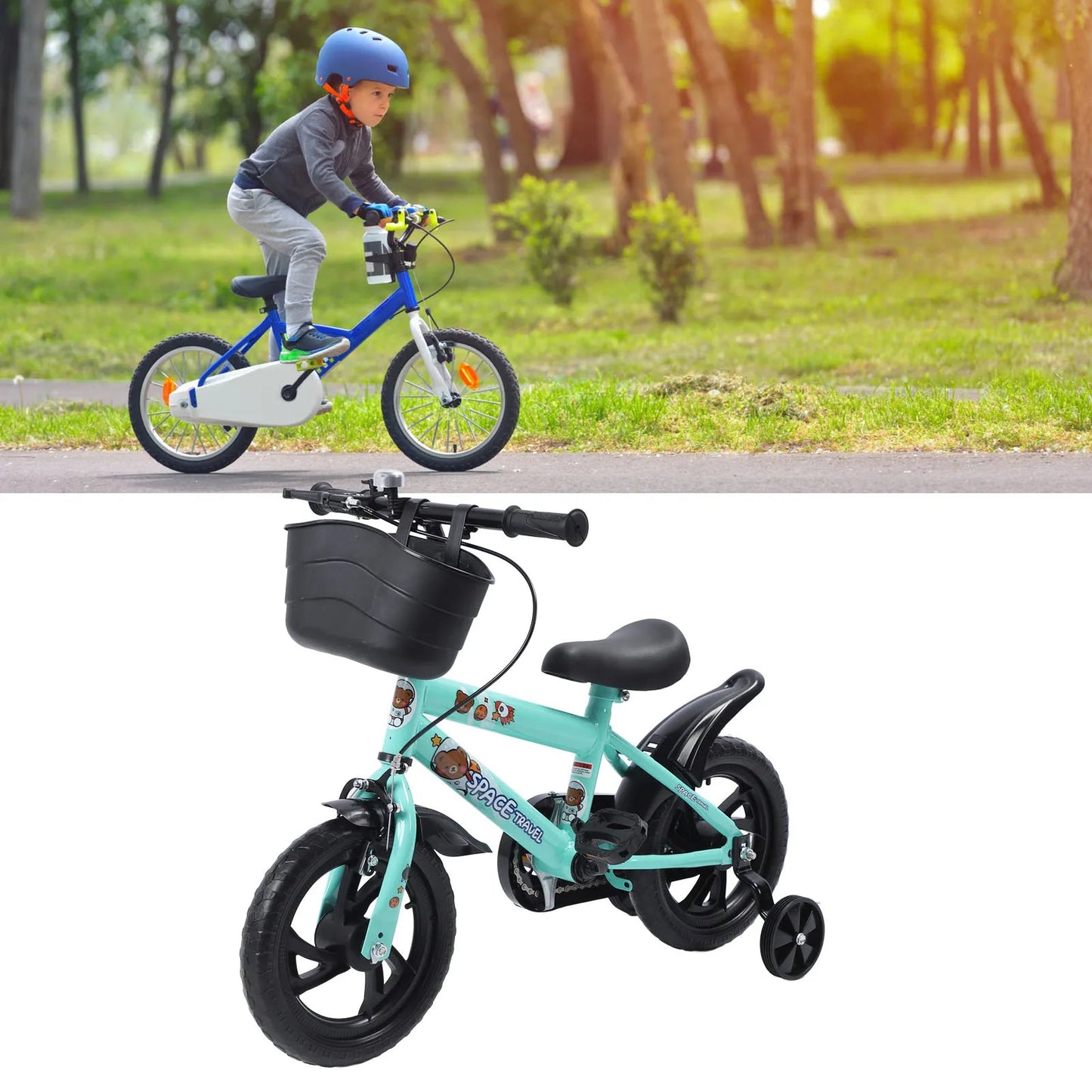 12 Inch Kids Bike Stable Riding High Carbon Steel Frame Baby Bicycle with Training Wheels for 2‑6 Years Old Children Green - Walmarkettt.com