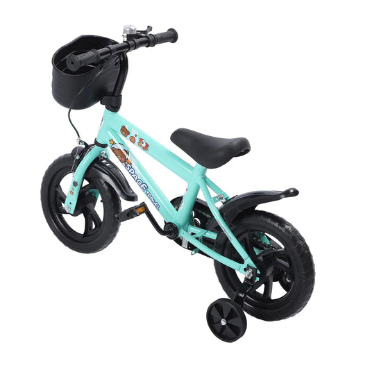 12 Inch Kids Bike Stable Riding High Carbon Steel Frame Baby Bicycle with Training Wheels for 2‑6 Years Old Children Green - Walmarkettt.com