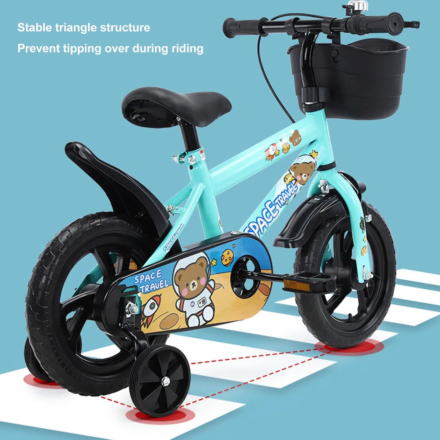 12 Inch Kids Bike Stable Riding High Carbon Steel Frame Baby Bicycle with Training Wheels for 2‑6 Years Old Children Green - Walmarkettt.com