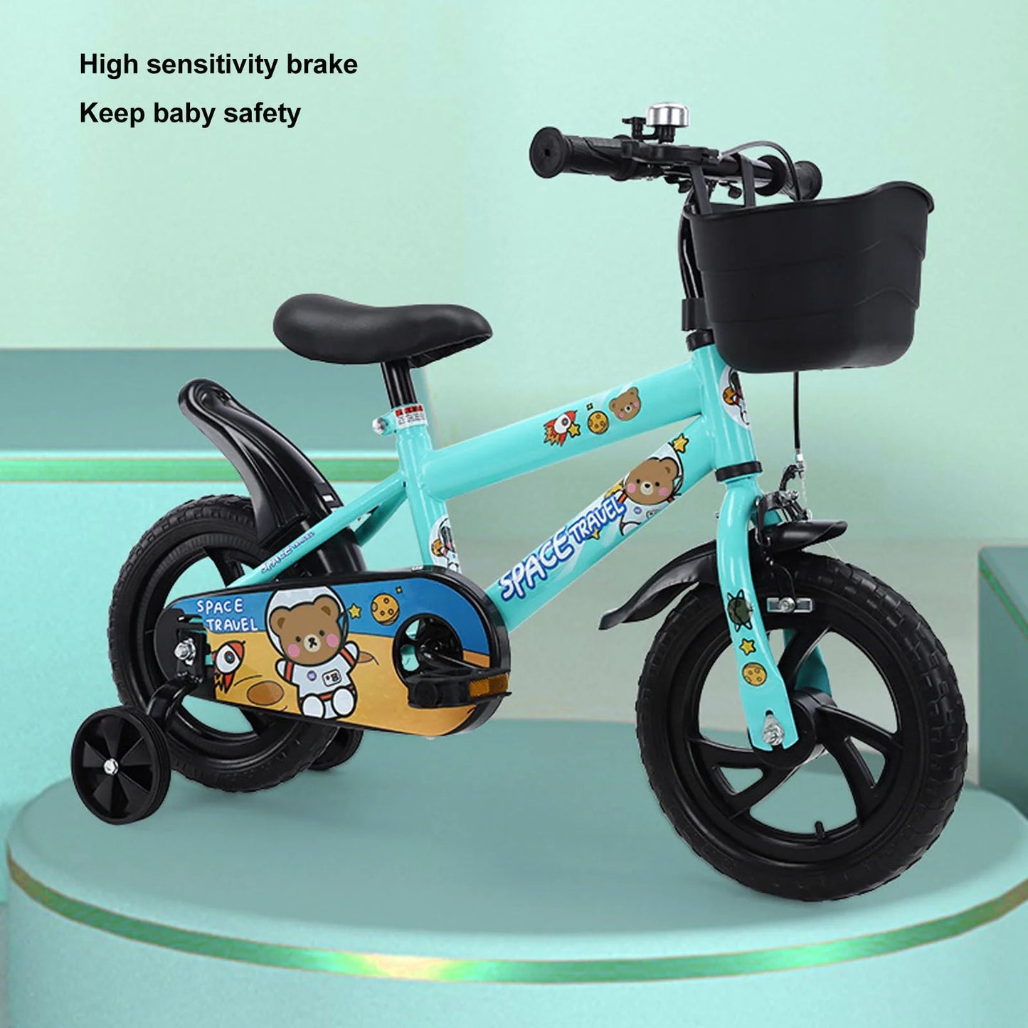12 Inch Kids Bike Stable Riding High Carbon Steel Frame Baby Bicycle with Training Wheels for 2‑6 Years Old Children Green - Walmarkettt.com