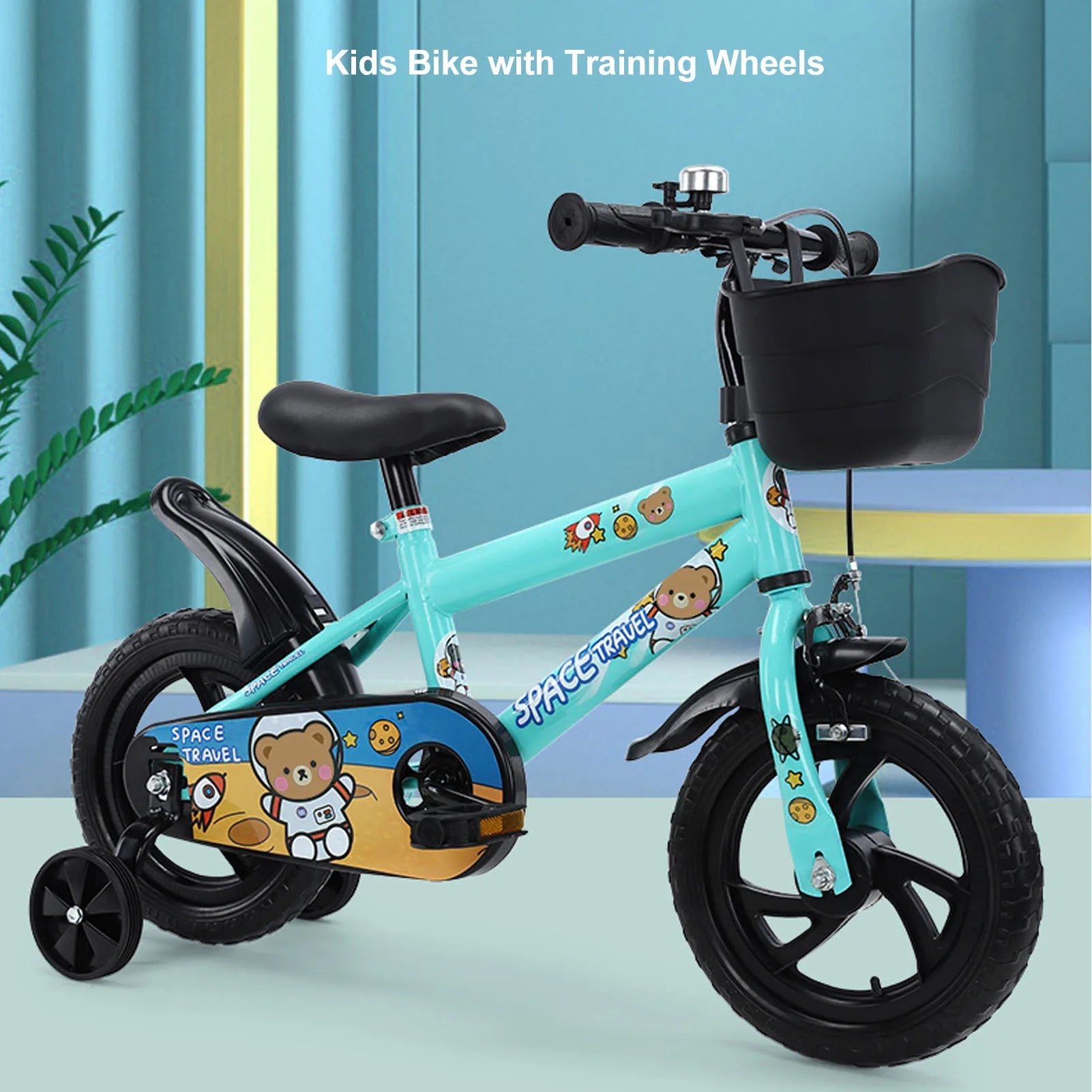 12 Inch Kids Bike Stable Riding High Carbon Steel Frame Baby Bicycle with Training Wheels for 2‑6 Years Old Children Green - Walmarkettt.com