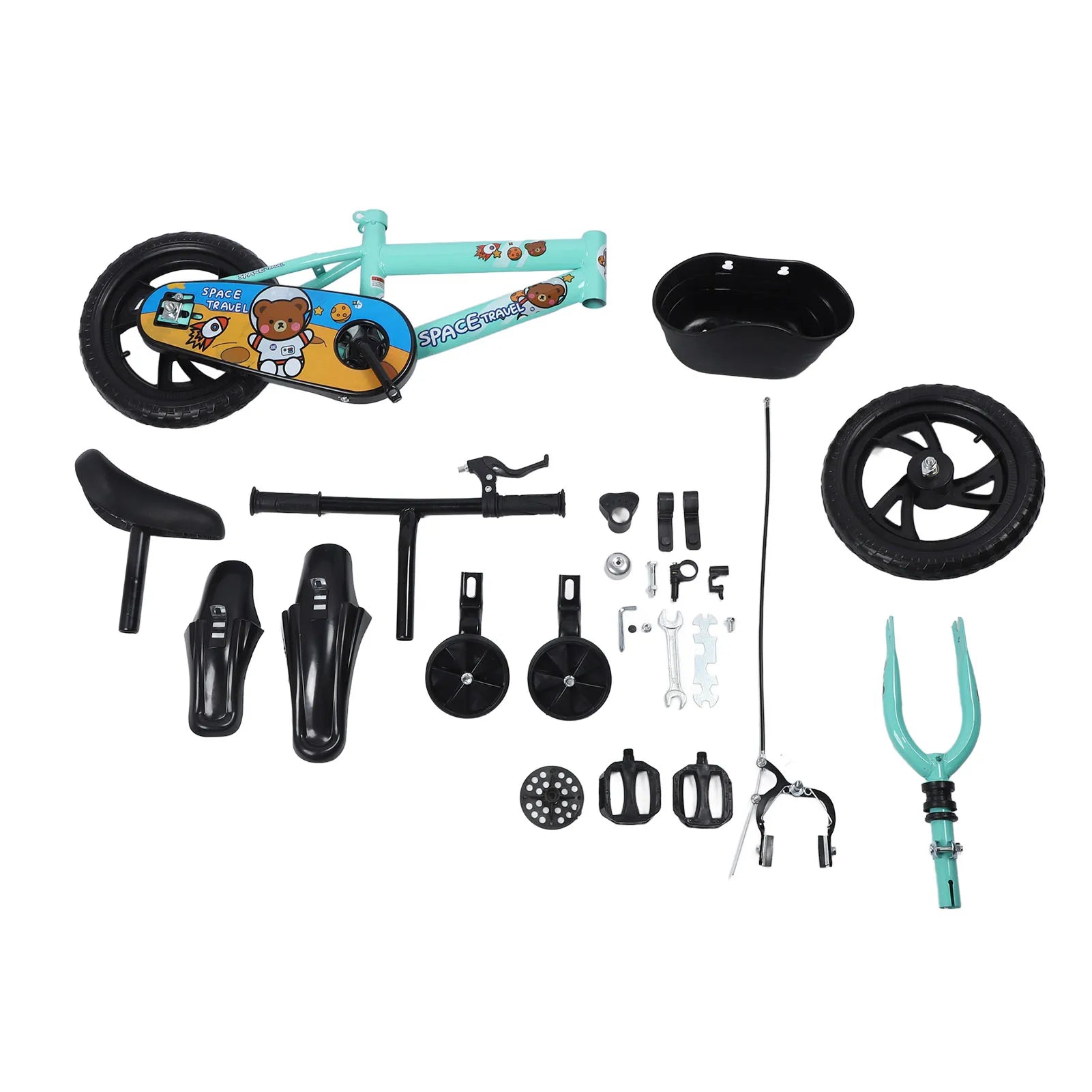 12 Inch Kids Bike Stable Riding High Carbon Steel Frame Baby Bicycle with Training Wheels for 2‑6 Years Old Children Green - Walmarkettt.com