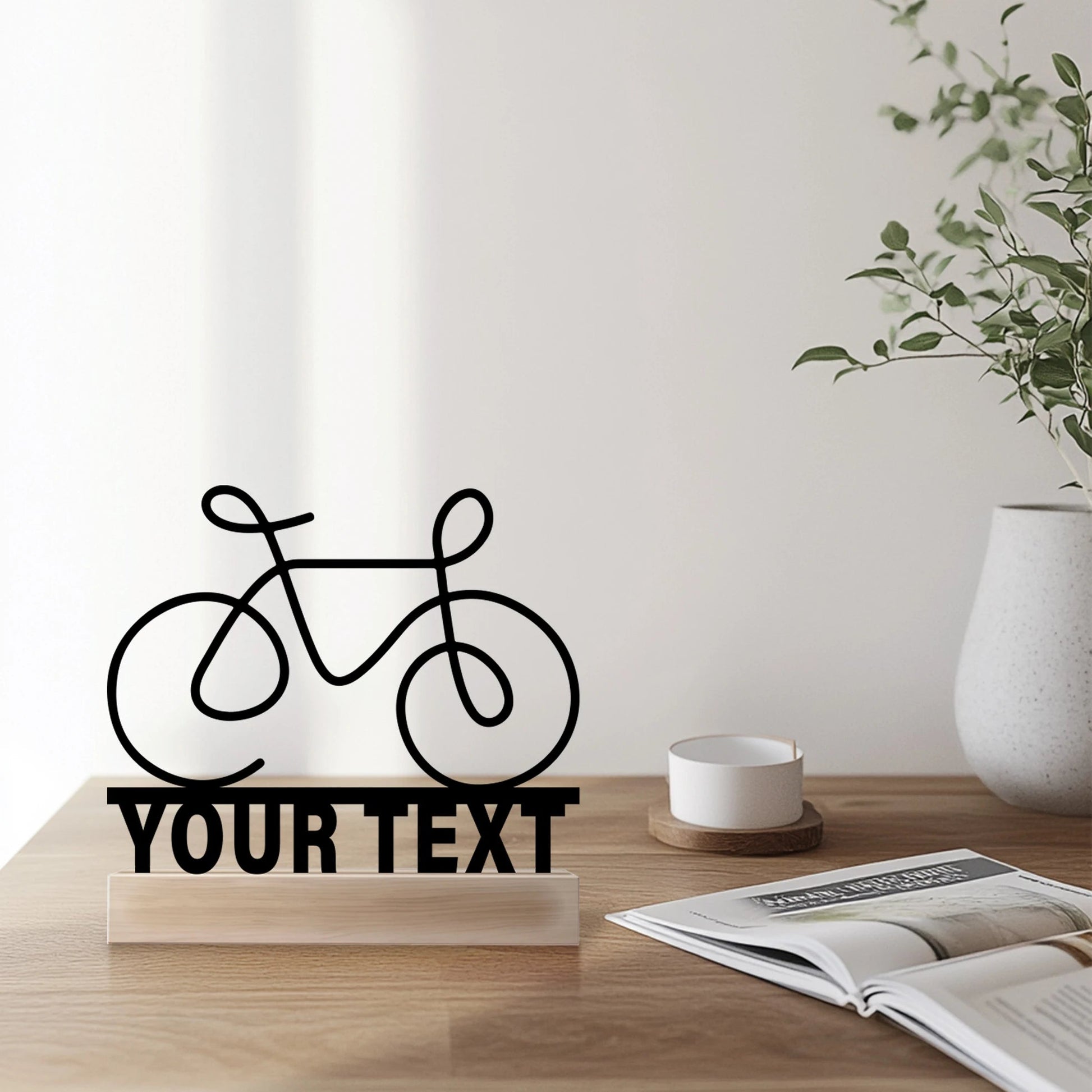 1pc Simple bicycle bike Customized Name Iron Statue With Wood Base Iron Ornament Tin Sculpture Art Crafts With Wood Base - Walmarkettt.com
