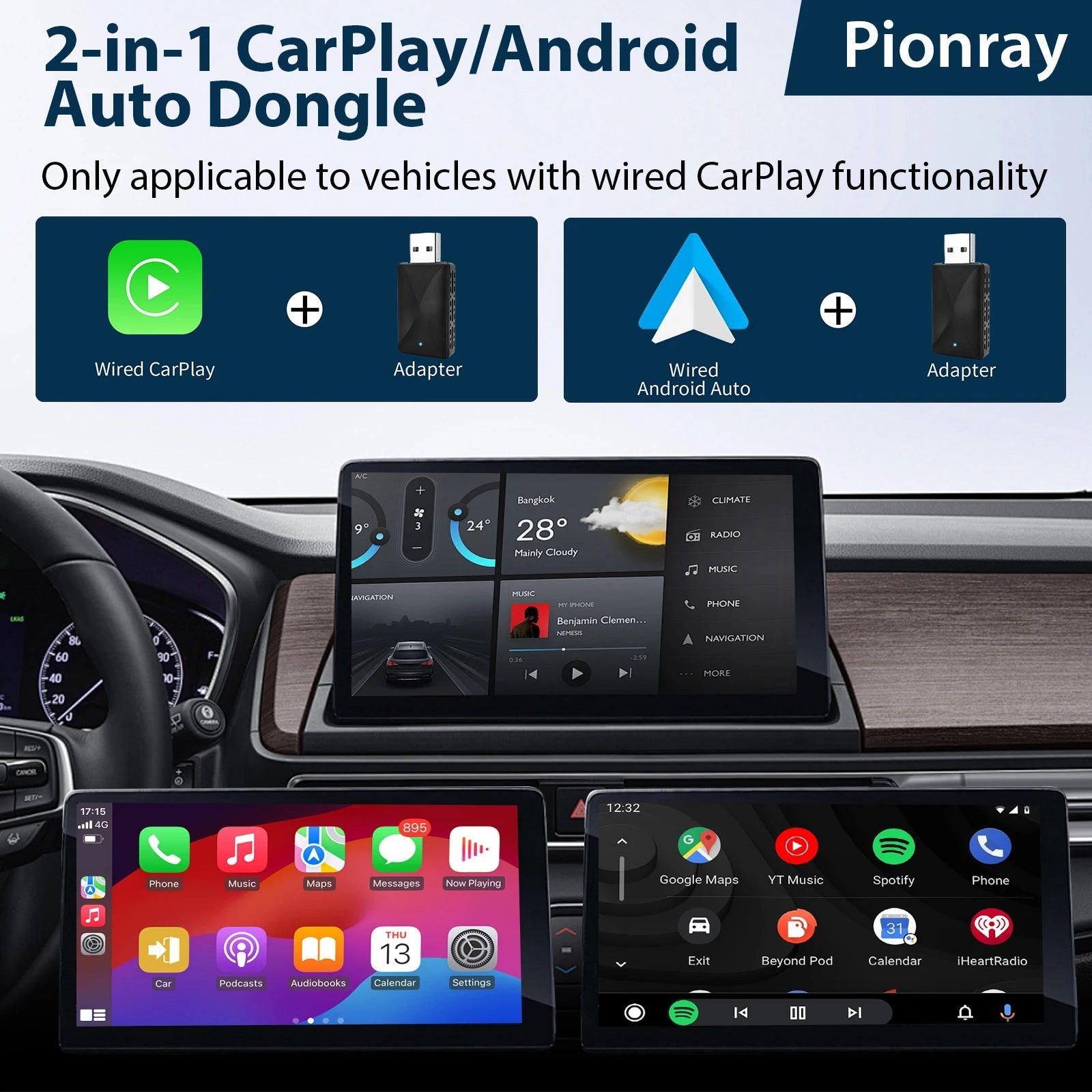 2 IN 1 Wireless Carplay Adapter, Converts Wired to Wireless carplay Adapter for iPhone, Wireless Control Plug & Play Carplay - Walmarkettt.com