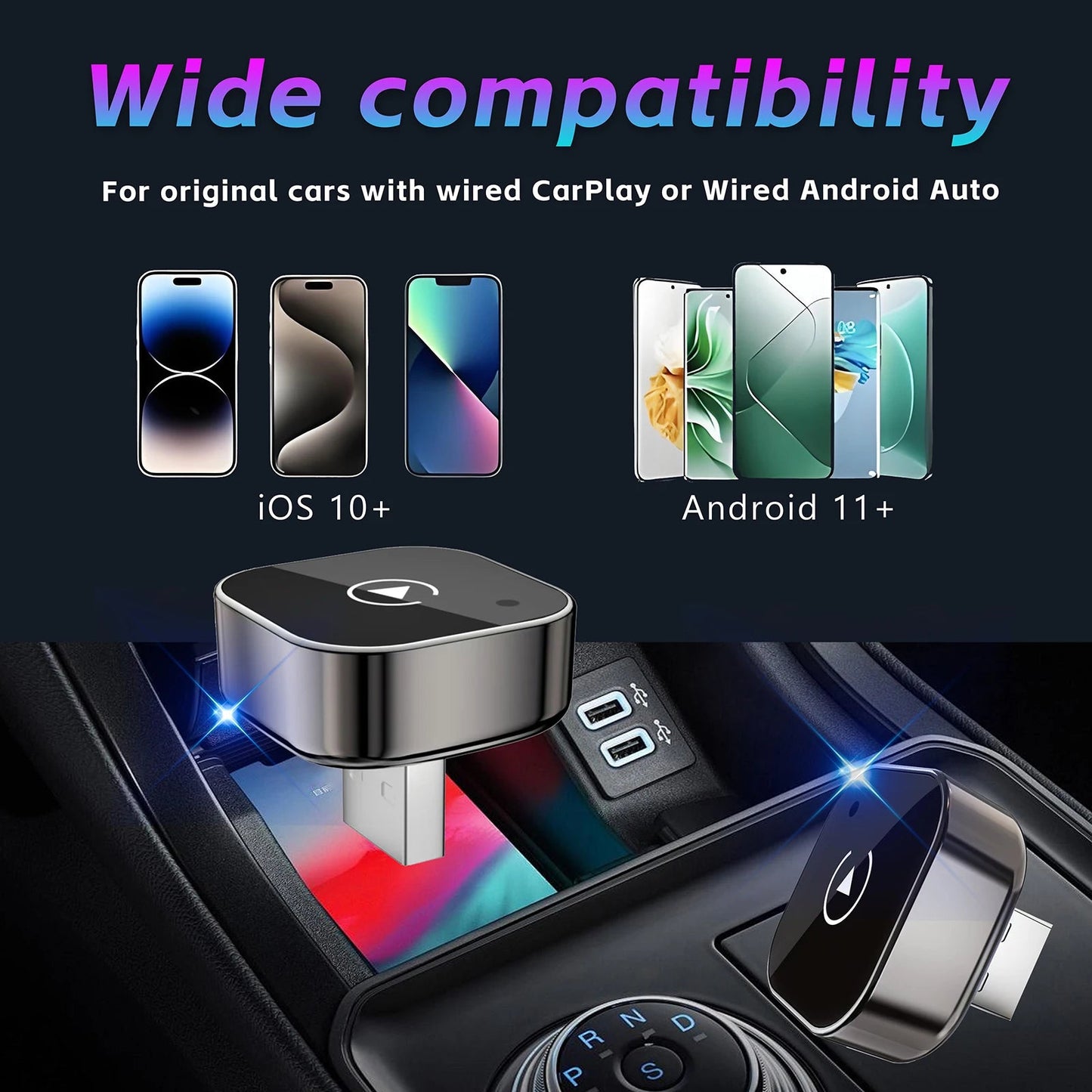 2 IN 1 Wireless Carplay Adapter, Converts Wired to Wireless carplay Adapter for iPhone, Wireless Control Plug & Play Carplay - Walmarkettt.com