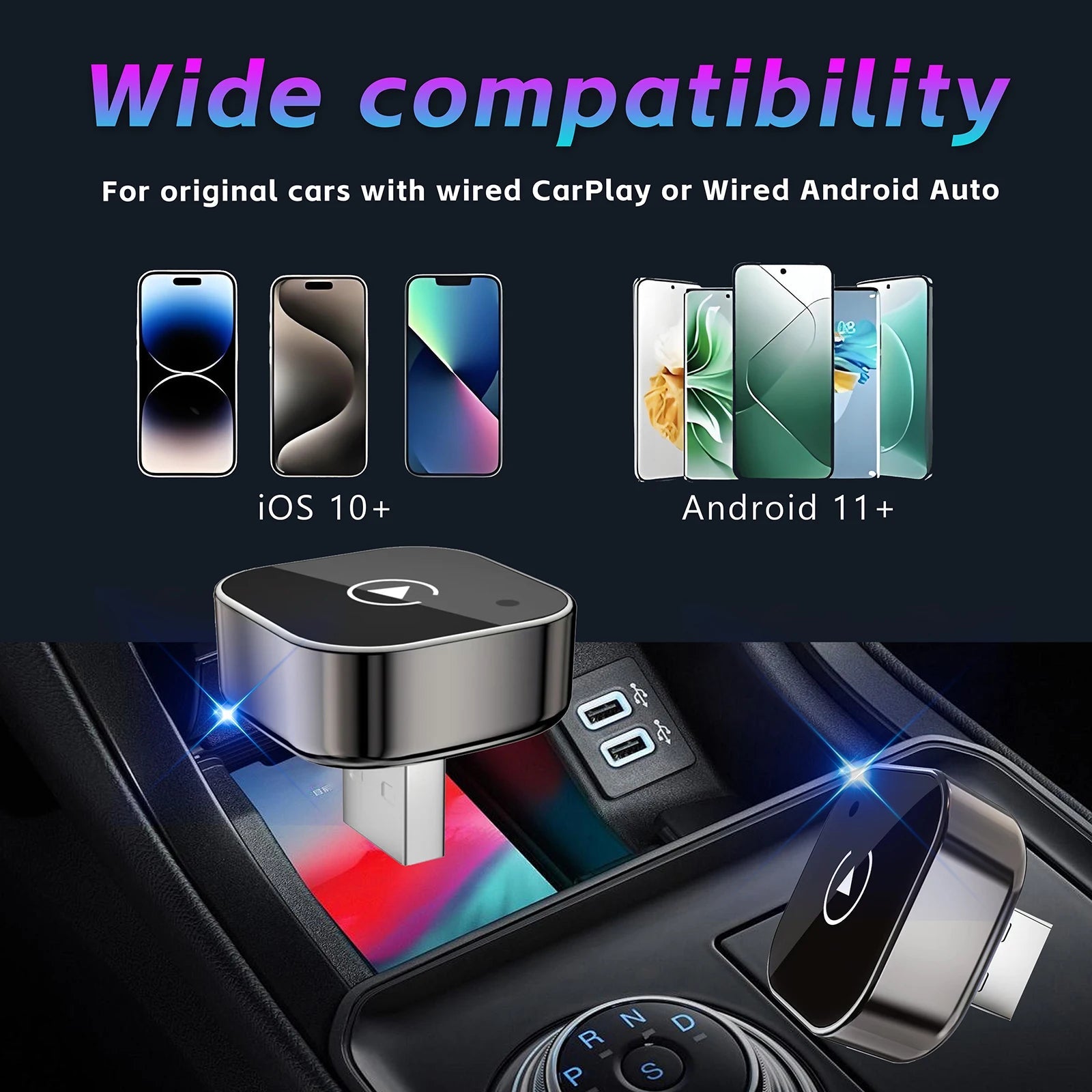 2 IN 1 Wireless Carplay Adapter, Converts Wired to Wireless carplay Adapter for iPhone, Wireless Control Plug & Play Carplay - Walmarkettt.com