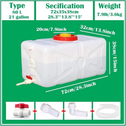 20 Gallon Portable Water Tank With Spigot&Hose, Water Storage Container For Camping, RV, Truck, Emergency Preparedness - Walmarkettt.com