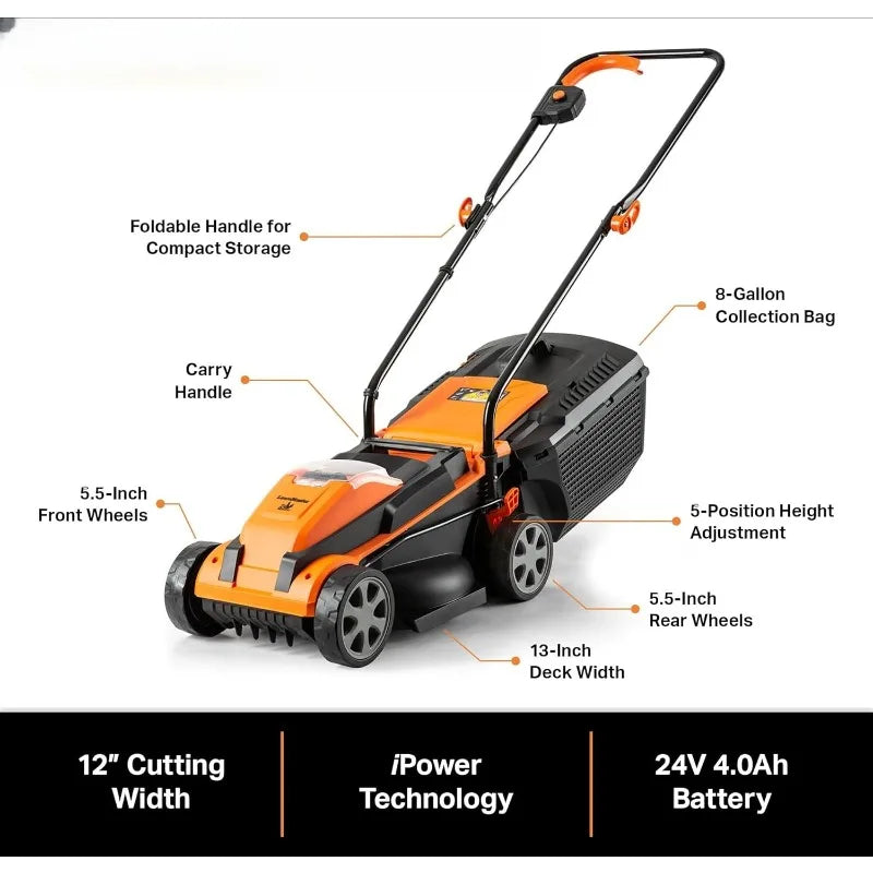 24VMWBL 24V Max 13-inch Cordless Lawn Mower And Cordless Leaf Blower Combo With 2x4.0Ah Batteries And Charger