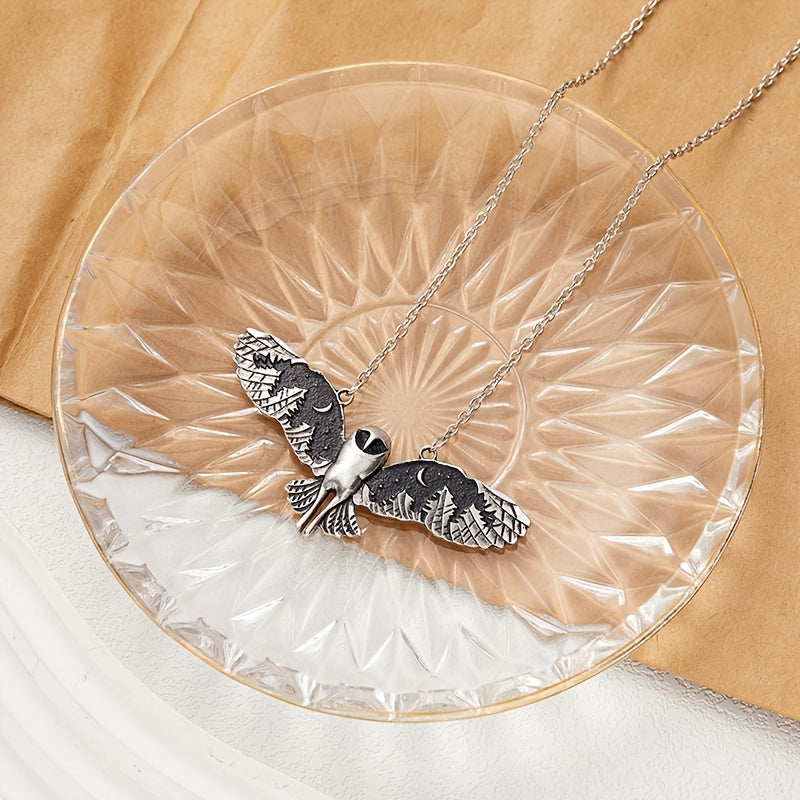 [Ladies Jewelry Gift Art Necklace] Vintage Silvery Owl Pendant Necklace Witch Moon Phase Art Necklace Ladies Animal Totem Necklace Jewelry Gift
