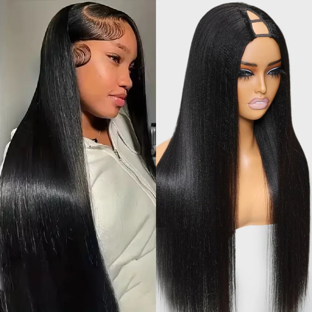 32 Inch Straight V Part Human Hair Wigs 200 Density Straight Brazilian Wig For Women V part Human Hair Head Clip In Halr Wig - Walmarkettt.com