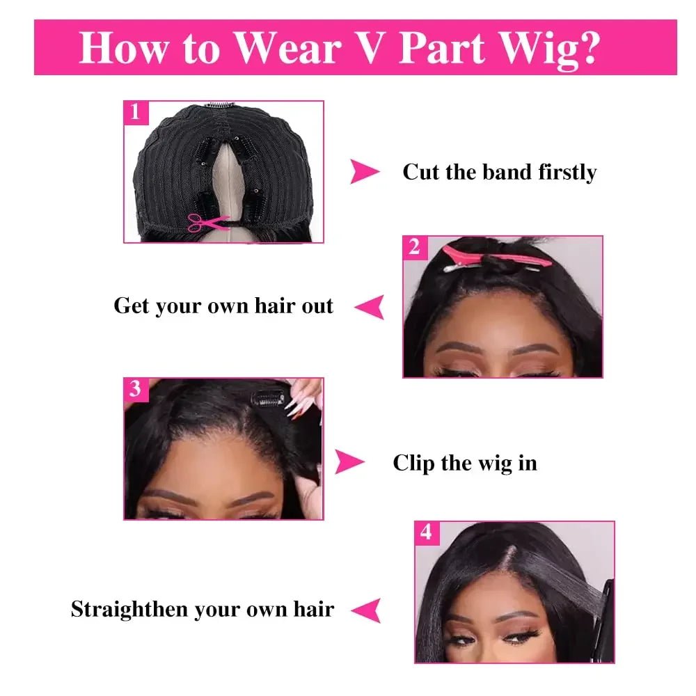 32 Inch Straight V Part Human Hair Wigs 200 Density Straight Brazilian Wig For Women V part Human Hair Head Clip In Halr Wig - Walmarkettt.com