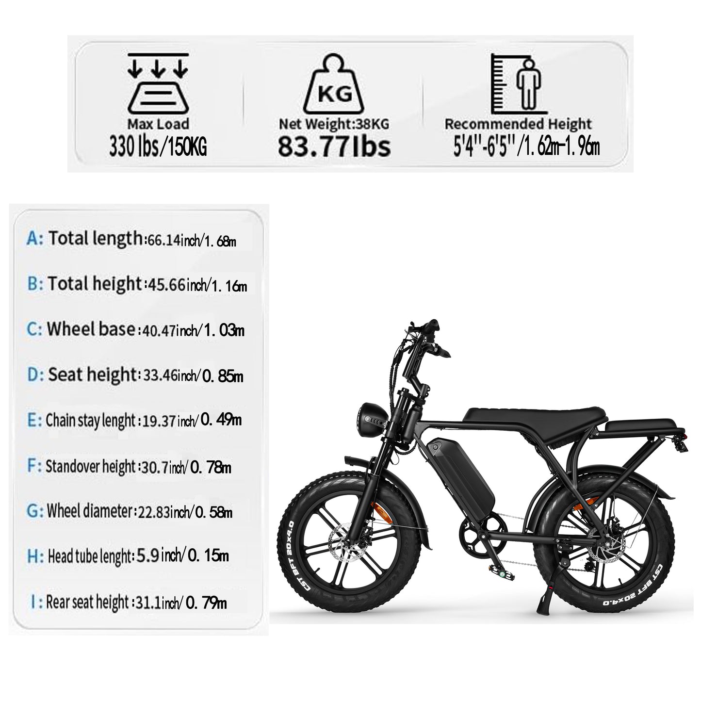 OUXI Electric Bike, V8 Electric Mountain Bike With 750W Motor 48V 15Ah Removable Larger Battery 20MPH 20" Fat Tire E Bike Shi-Mano 7-Speed Adult Electric Bicycles, Electric Dirt Bike, Electric Mountain Bike, Electric Bicycle