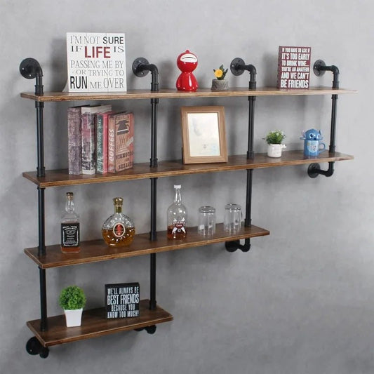 4 - Tiers 63inch Industrial Pipe Shelving,Rustic Floating Shelves,Shelves Wall Mount With Wine Rack,Decorative Accent Wall - Walmarkettt.com