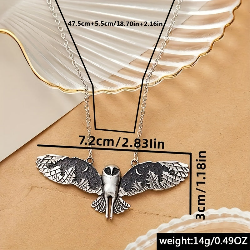 [Ladies Jewelry Gift Art Necklace] Vintage Silvery Owl Pendant Necklace Witch Moon Phase Art Necklace Ladies Animal Totem Necklace Jewelry Gift