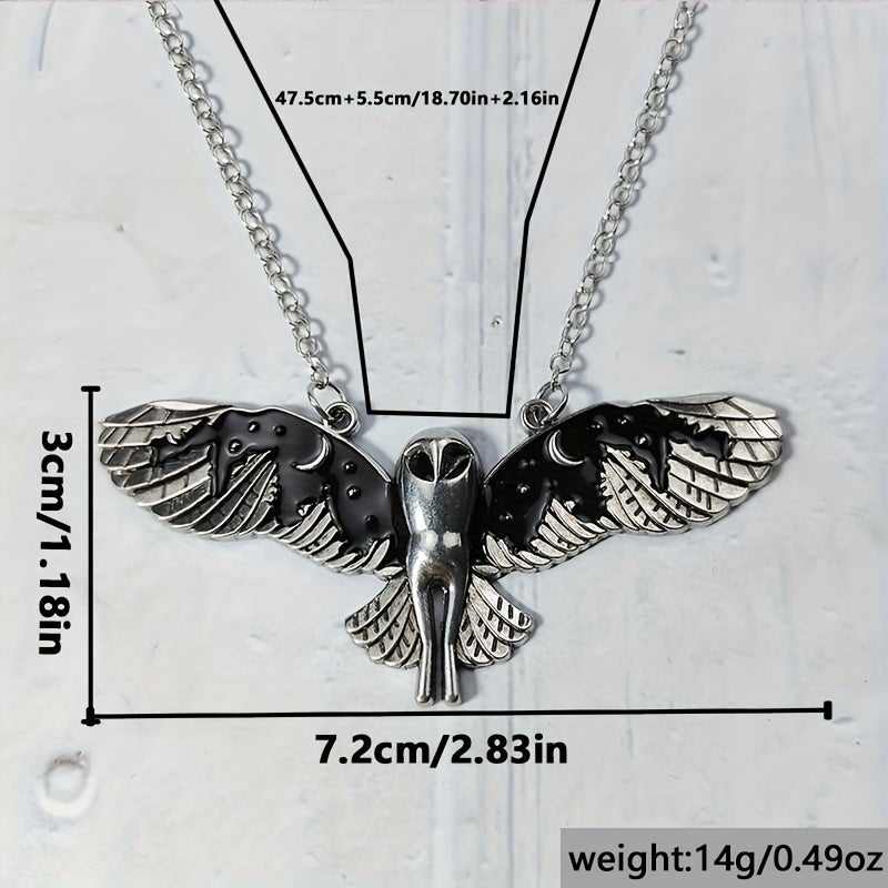 [Ladies Jewelry Gift Art Necklace] Vintage Silvery Owl Pendant Necklace Witch Moon Phase Art Necklace Ladies Animal Totem Necklace Jewelry Gift