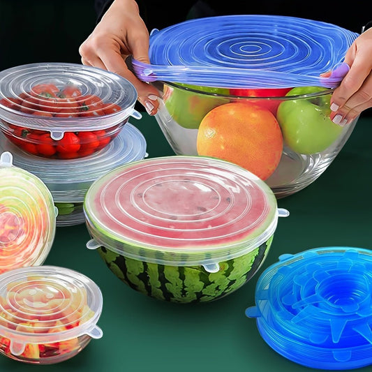 6pcs Silicone Elastic Lids, Reusable Durable Food Storage Covers, Suitable for Bowls, 6 Different Sizes to Fit Most Containers, Dishwasher and Fridge Safe, Container Covers, Meal Prep Storage, Flexible Design, Snug Fit, Foodg - Walmarkettt.com