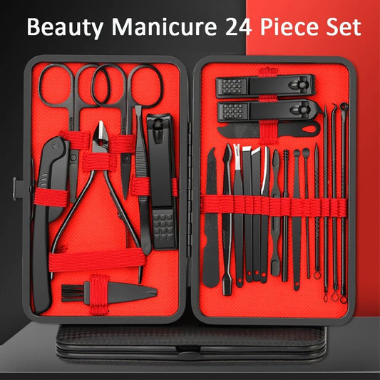 7/10/12/18/20/24PCS Set Professional Manicure Set Kits Stainless Steel Fingernail Toenail Clippers Set with Leather Portable - Walmarkettt.com