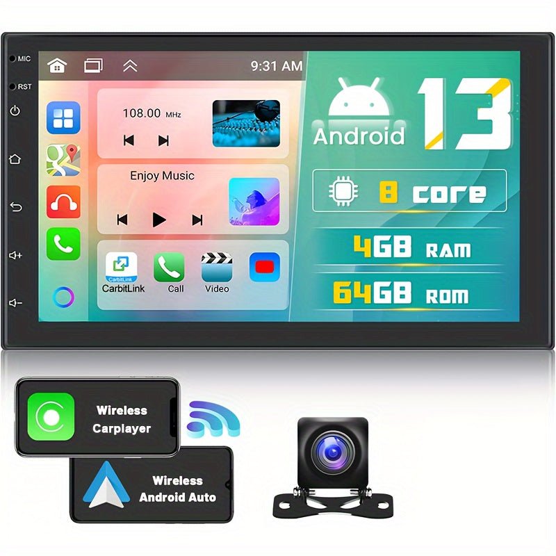 8 - Core 4+64G Android Double DIN Car Stereo, Wireless Wireless Android Auto, 7'' HD Touchscreen Car Radio With Backup Camera, Mirror Link, Wireless, GPS Navi, FM/RDS, Voice Control+AHD Camera - Walmarkettt.com