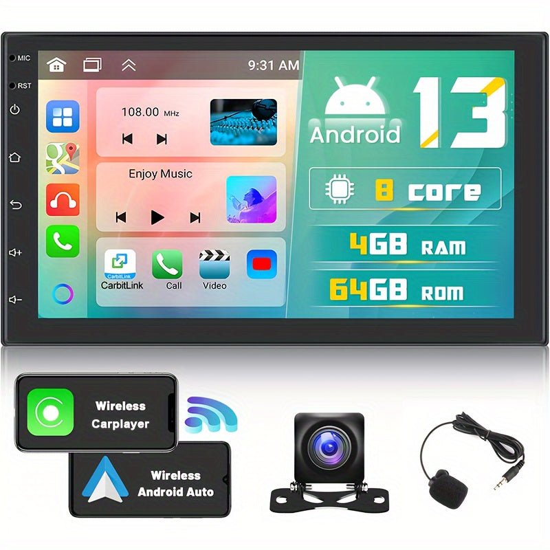 8 - Core 4+64G Android Double DIN Car Stereo, Wireless Wireless Android Auto, 7'' HD Touchscreen Car Radio With Backup Camera, Mirror Link, Wireless, GPS Navi, FM/RDS, Voice Control+AHD Camera - Walmarkettt.com