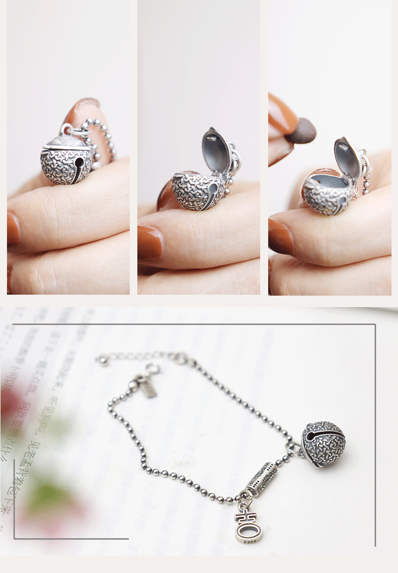 [Jixiang] Silver Hollow Sachet Ball Bracelet Anklet Portable Wear Incense Pills Aromatherapy Oil No Fire Lasting Diffuse
