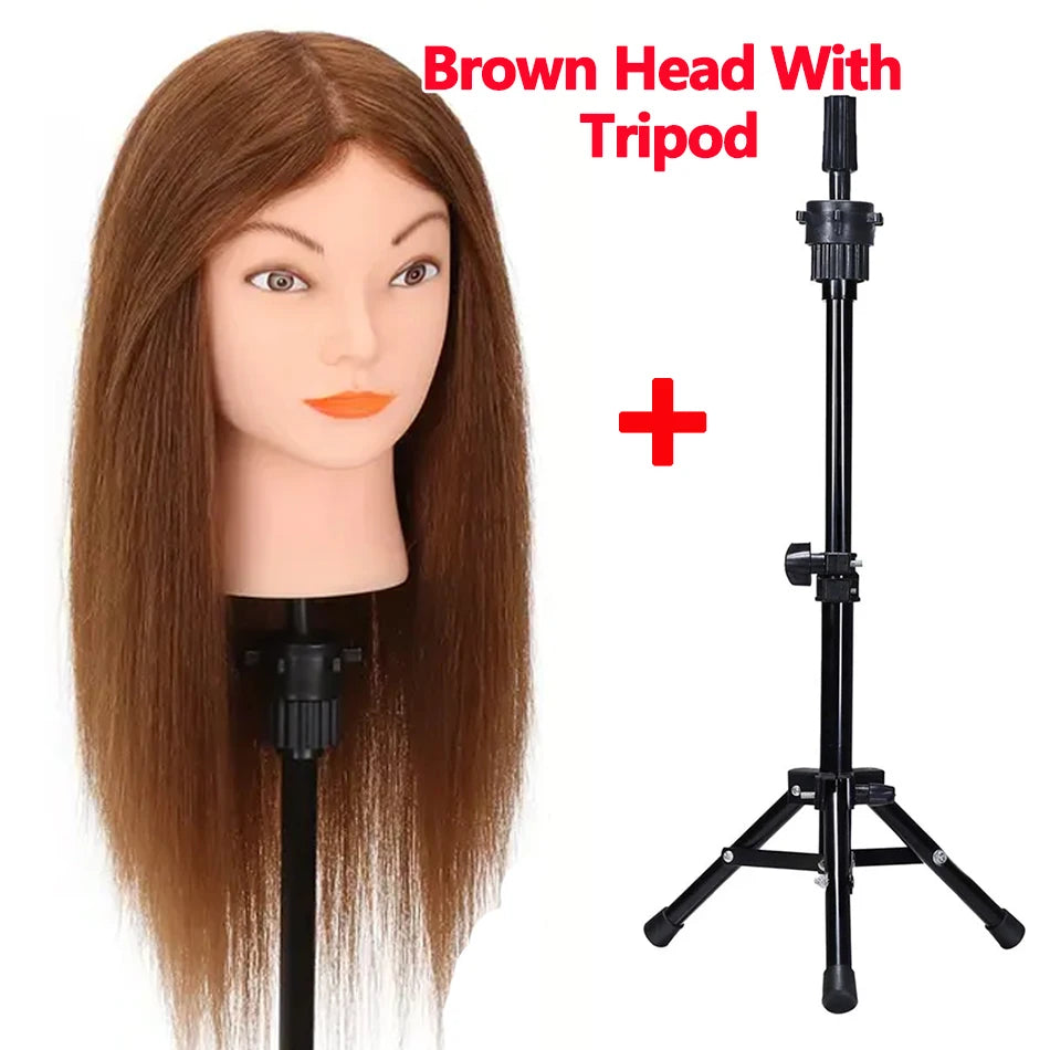 100% Human Hair Mannequin Head for Cosmetology Styling Training Practice Can Be Curled Straighten Professional Mannequin Head