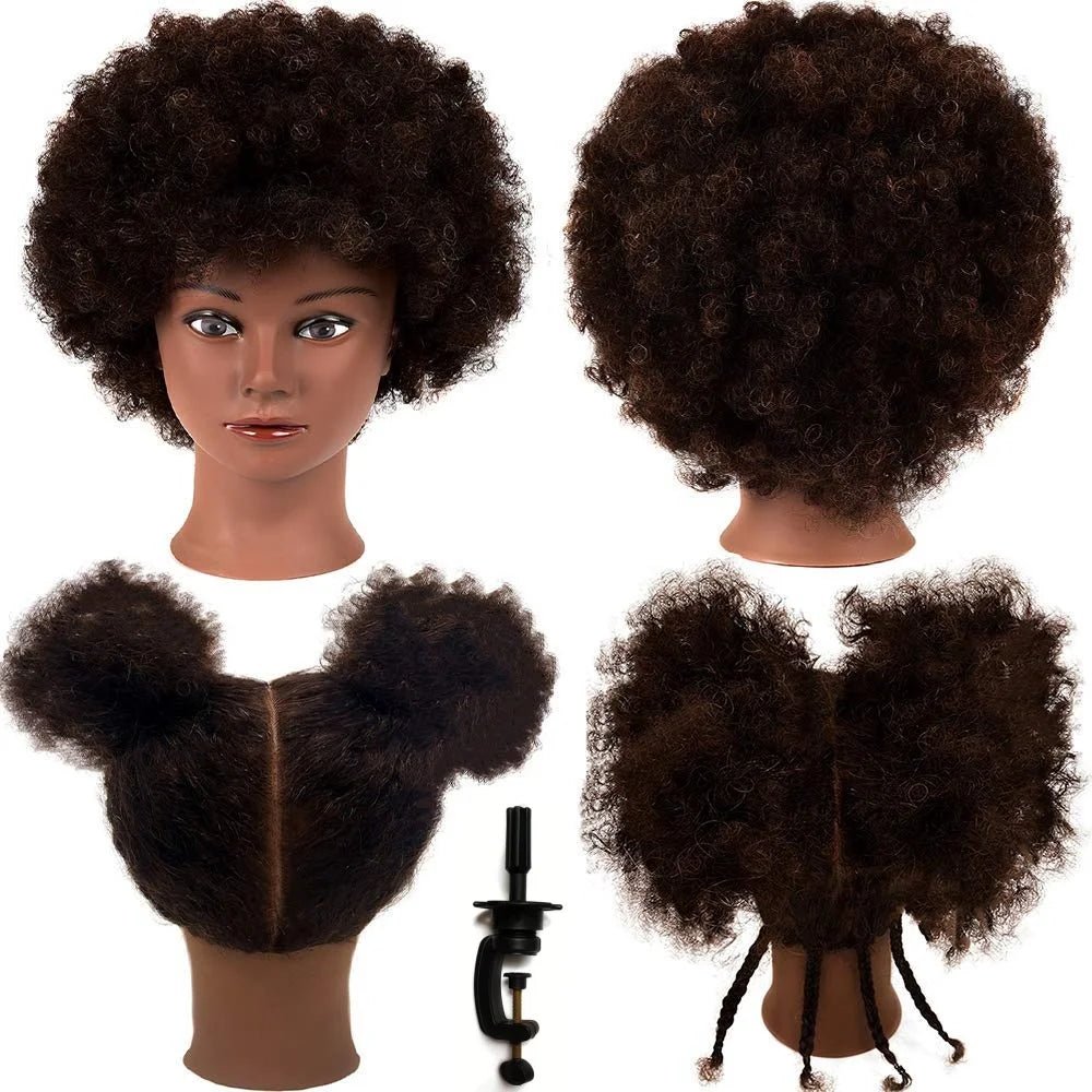 African Curly Hair Mannequin Head 100% Human Hair Curly Hair Hairdresser Hair Styling Hairdresser Practice Styling - Walmarkettt.com