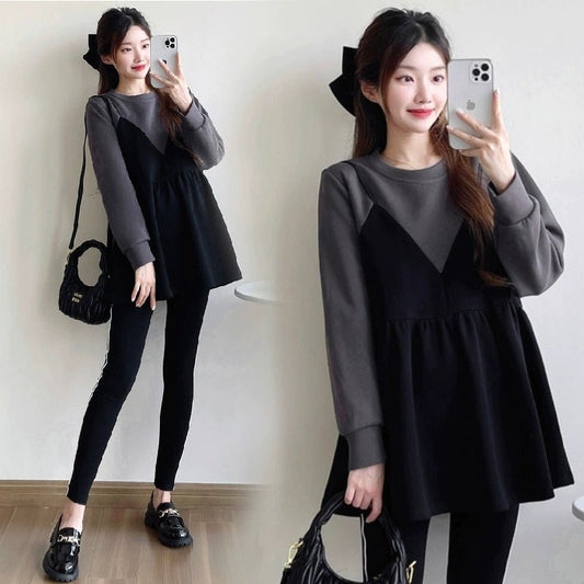 Autumn Clothes for Pregnant Women 2025 New Arrival Dress Autumn and Winter Going out Clothes K - style Fashion Velvet Padded Loose Sweatshirt Skirt - Walmarkettt.com