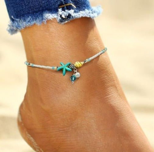 Beach Beaded Starfish Anklet Ankle Bracelet - Walmarkettt.com
