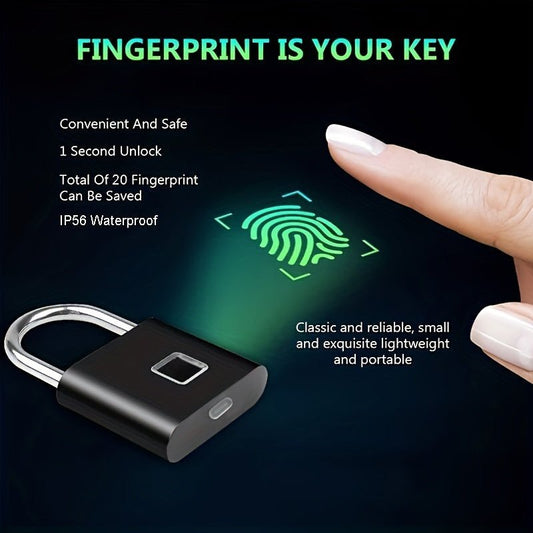 Compact Smart Fingerprint Padlock - Waterproof, Keyless Security, USB Rechargeable, Lightweight Aluminum - Ideal for Luggage, Suitcases & Backpacks - Walmarkettt.com