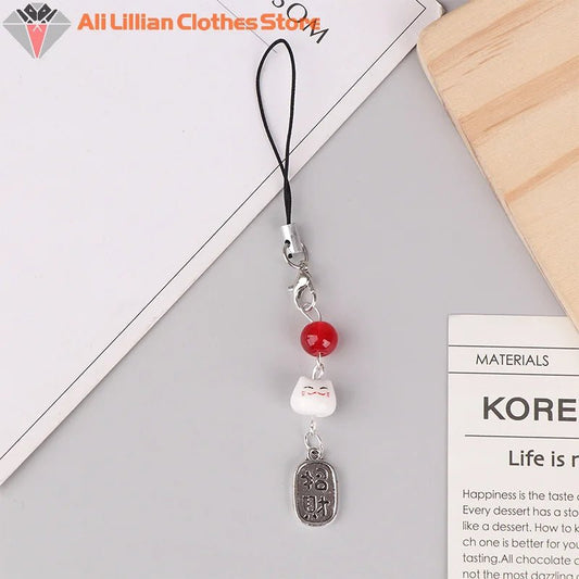 Cute Kawaii Lucky Money Cat Phone Charms Beaded Key Chain For Woman Bag Pendant CCD Camera Decoration - Walmarkettt.com