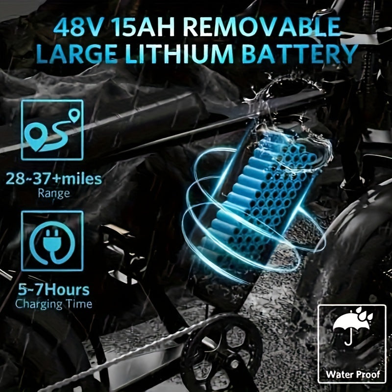 OUXI Electric Bike, V8 Electric Mountain Bike With 750W Motor 48V 15Ah Removable Larger Battery 20MPH 20" Fat Tire E Bike Shi-Mano 7-Speed Adult Electric Bicycles, Electric Dirt Bike, Electric Mountain Bike, Electric Bicycle