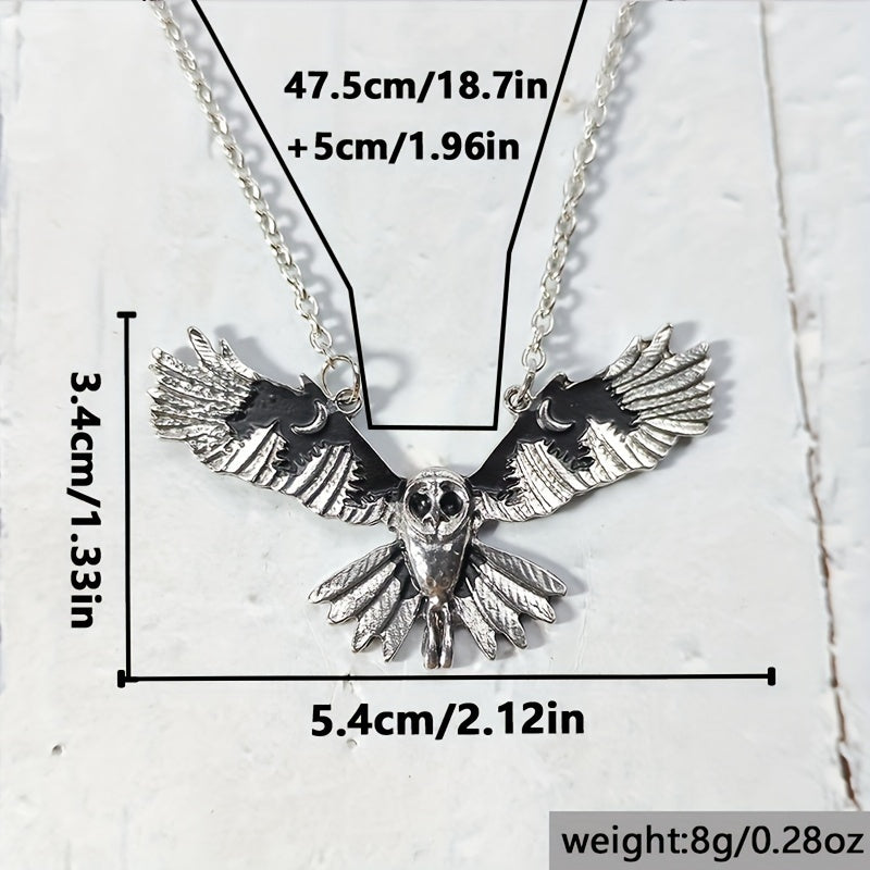 [Ladies Jewelry Gift Art Necklace] Vintage Silvery Owl Pendant Necklace Witch Moon Phase Art Necklace Ladies Animal Totem Necklace Jewelry Gift