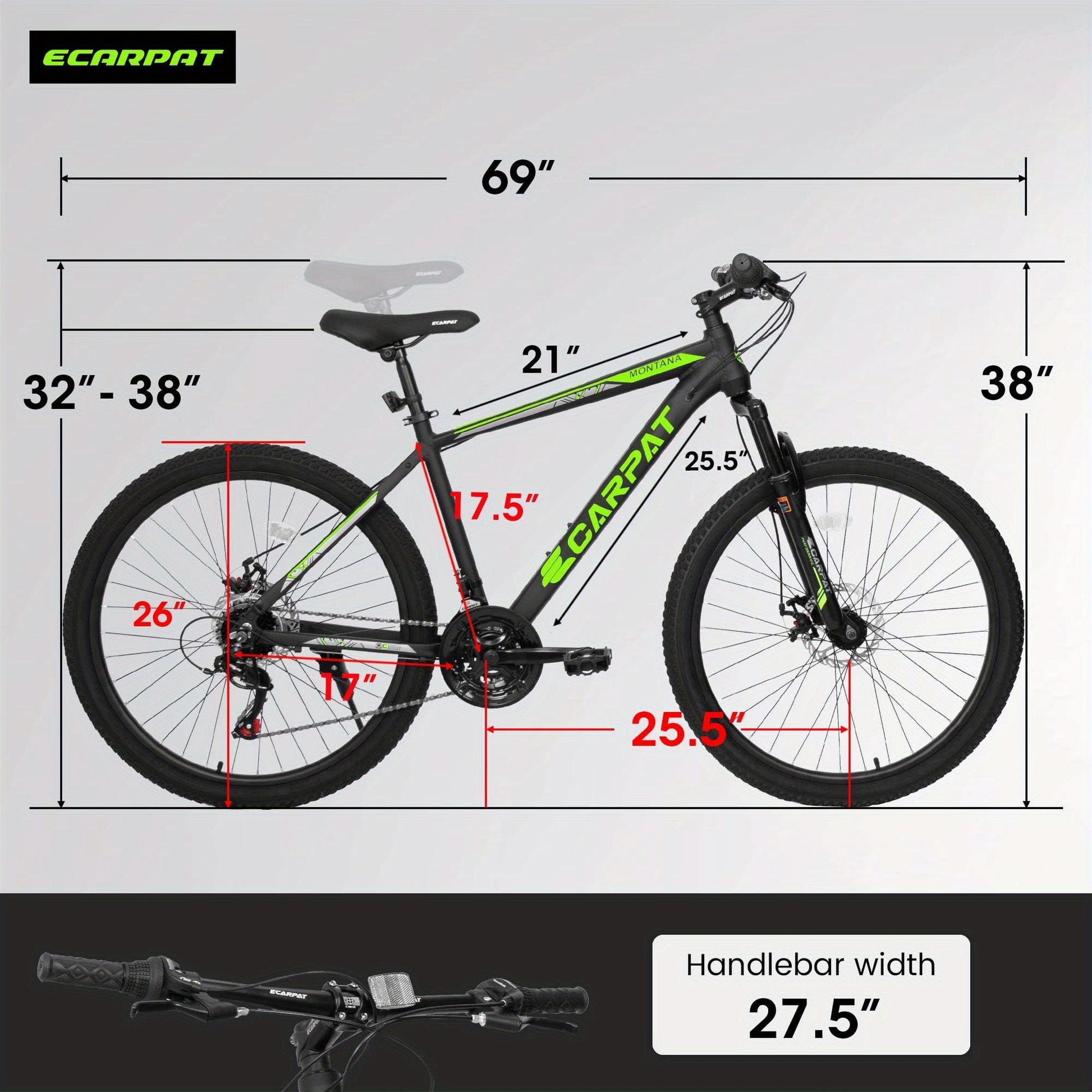 ECARPAT 26 - inch Mountain Bike, Adult Aluminum Frame, Shock - Absorbing Front Fork, 21 - Speed Disc Brake MTB, City Commuter Bicycle - Walmarkettt.com